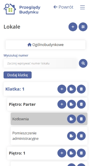 Aplikacja Przeglądy Budynku w wersji jasnej