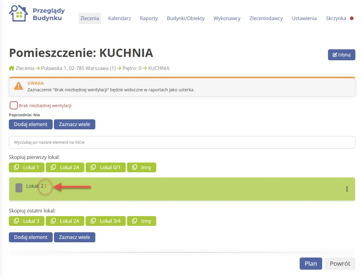 Pomoc systemu Przeglady Budynku